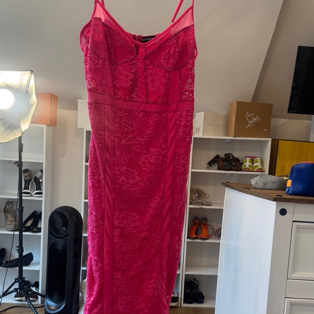 PrettyLittleThing Hot Pink Lace Chemise